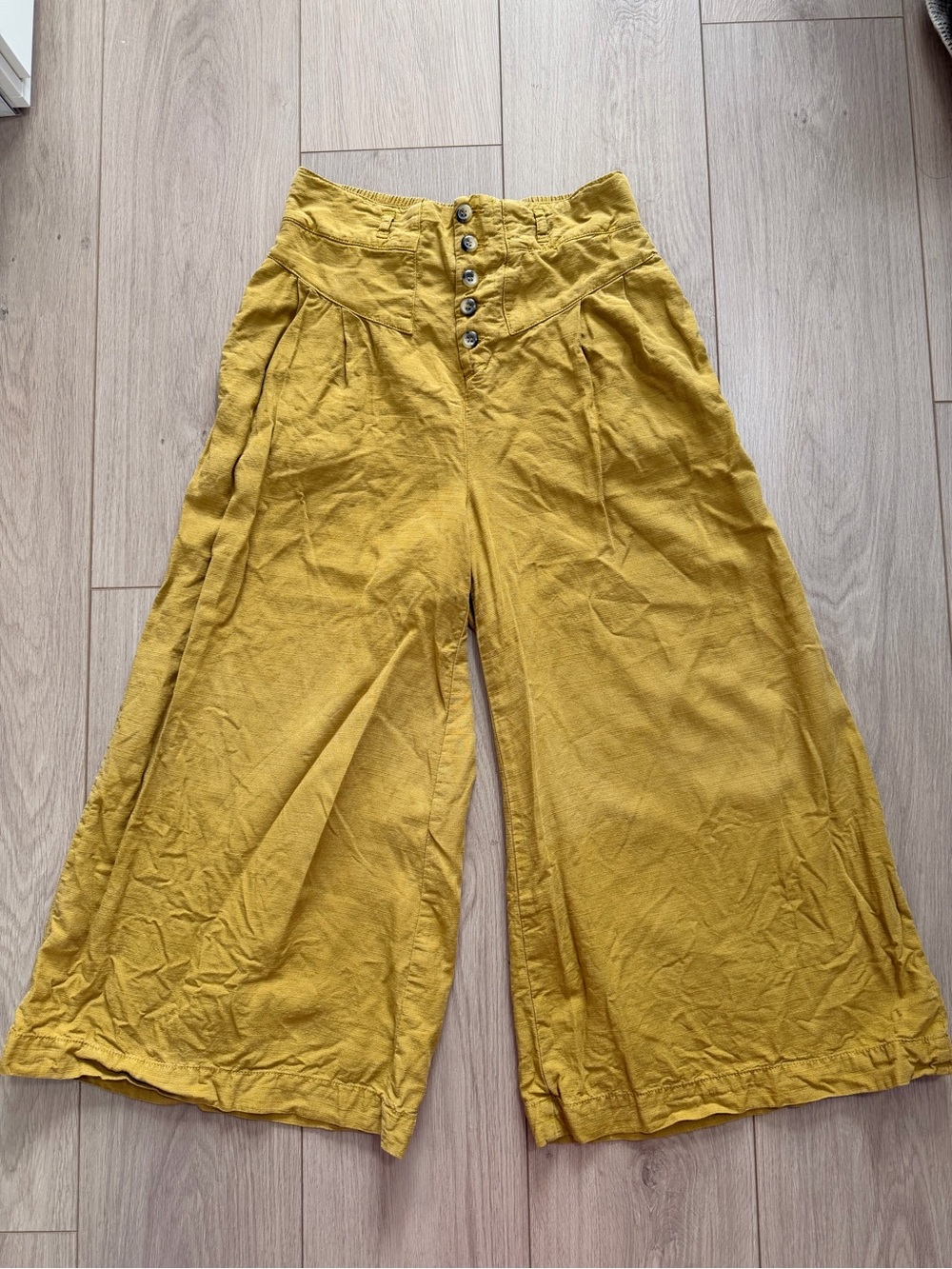 Anthropologie Mustard High Waisted Wide Legged Cropped Pant